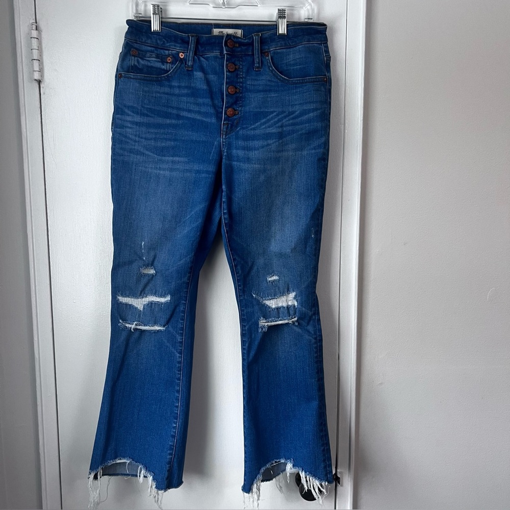 MADEWELL Cali Denim Bootcut Cropped Button Fly Distrsssed Jeans - Size 29